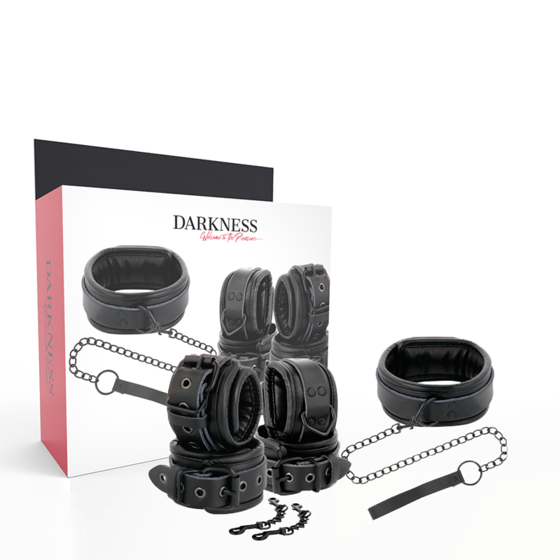 Darkness - Menottes Et Collier En Cuir Noir